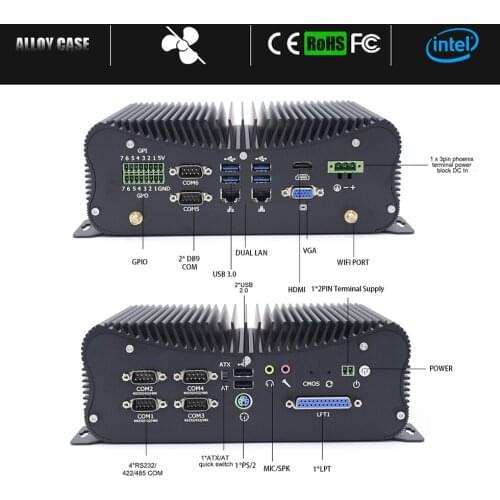 Mini Industrial PC DDR4 Mini PC Core i7 10510U 8550U i5 7267U 10210U 8265U 8259U LPT HDMI GPIO 6*COM 4*RS485 Dustproof Mini HTPC