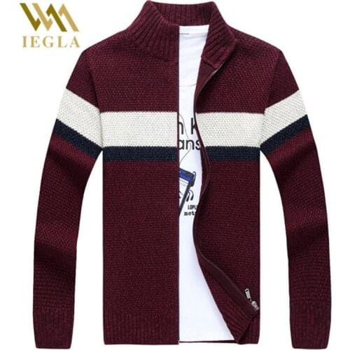 Men Sweater Knitted Sweaters Cardigan Collar Wool Fashion Cardigans Splice Stripe Male Zipper Turtleneck Coat Men Jerseis Hombre
