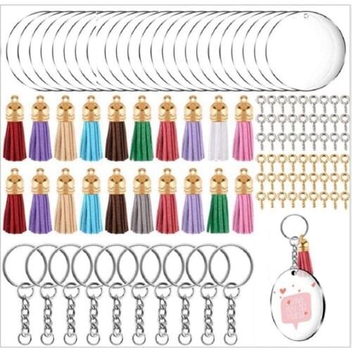 Keychain Making Kit, Keychain Rings for Craft, Acrylic Keychain Blanks and Colorful Tassel Pendants for DIY Projects