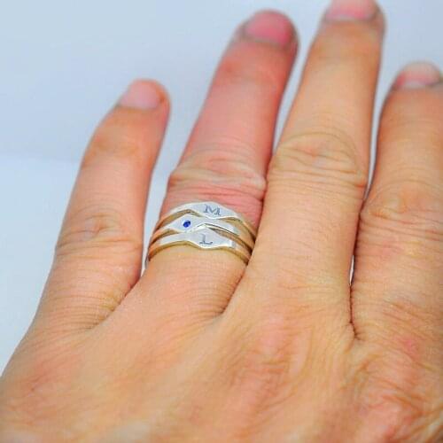 925 Sterling Silver 3 Ring Set Stackable Personalized Initial Ring Birthstone Custom Letters Thin Ring Signet Christmas Gift