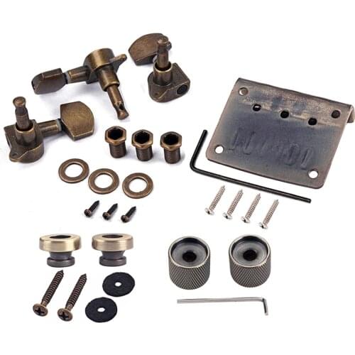 Combo Kits Bronze Saddle Bridge Tuning Pegs Control Knobs Strap Locks Wrenches Screws Washers for 3 String Cigar Box Guitar