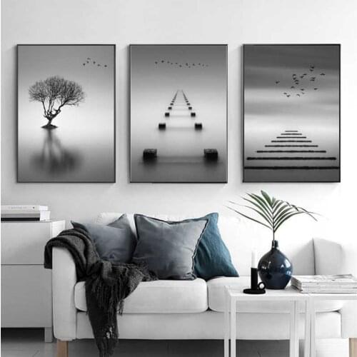 Canvas Wall Art for Living Room Bathroom Kitchen Artwork Tree and Lake Bridge Canvas Prints Long Way and Flying Birds Lover Gift