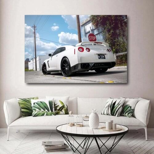 Nissan GTR R35 White Car Rear View Supercar Posters Canvas Wall Art Prints for Home Room Decor Paintings