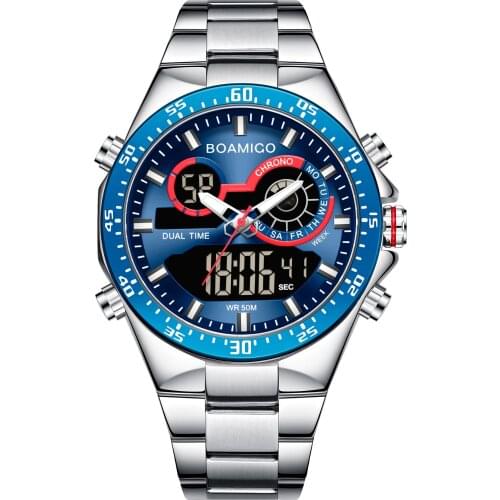 New 2020 Mens Sports Fashion Watch LED Digital Dual-display Waterproof Blue Watch Luxury Watch