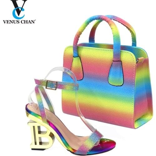 Latest Multi Color New Coming Italian Women Shoes and Bag with Platform Comfortable Heels Lady Shoes for Christmas Party