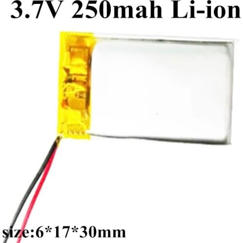 601730 3.7V 250mah Rechargeable 3.7V Li-ion Battery for DIY Battery pack MP3 dvr GPS mp4 Monitoring equipment
