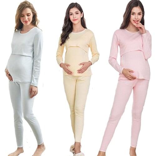 Winter Maternity Sleepwear Cotton Pajamas nightgown for breastfeeding Breathable Innerwear Support Belly Band Back Clothes