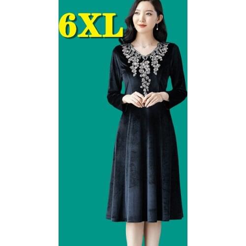 Dress Women 2021 Spring Plus Size Dress Elegant A-Line Vestidos Ladies Robe Oversized Gown Long Sleeve Velvet Clothing Free Ship