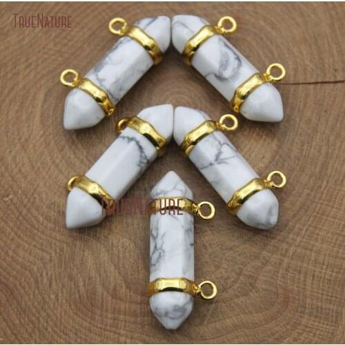 Gold Finish Charm Double Terminated Point Pendant Howlite Stone Chic Petite Point Double Bail Connectors 31.5*8 mm PM9200