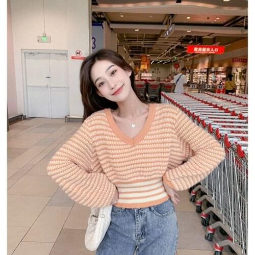 Pullover 2021 Autumn Winter Women Sweater Korean Love Heart Knitted Pullover Tops Causal Long Sleeve V-neck Pull Femme Coats