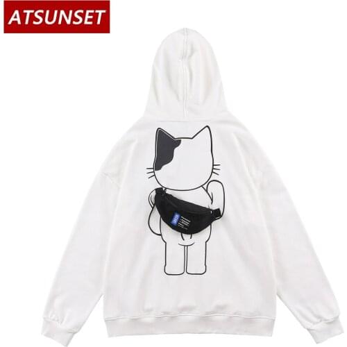 ATSUNSET Cartoon Cat Pendant Backpack Print Sweatshirt Hoodie Hip Hop Streetwear Harajuku Hoodie Cotton Pullover Top