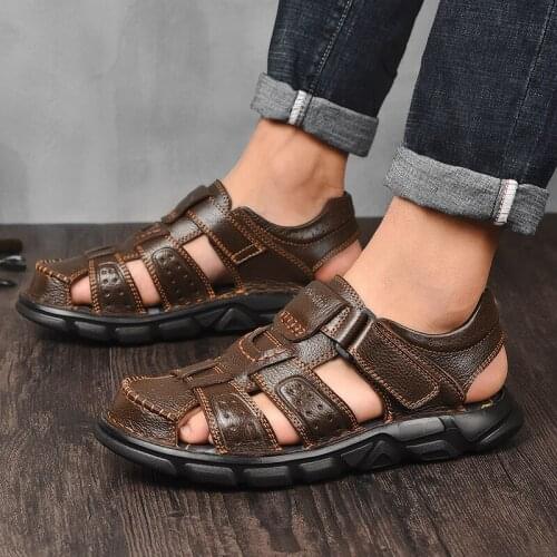 CIMIM Brand New Genuine Leather Men Outdoor Beach Sandals Big Size Comfortable Casual Shoes Luxury Retro Fashion Men Shoes