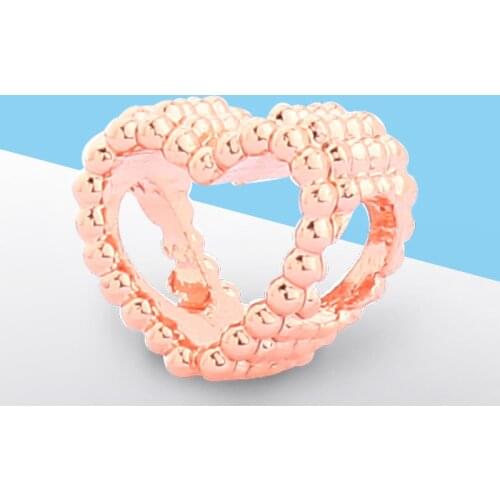 Leabyl Lovely Rose Gold Color Heart Charm for Bracelet Bangle Hollow Out Love Beads for DIY Jewelry Making