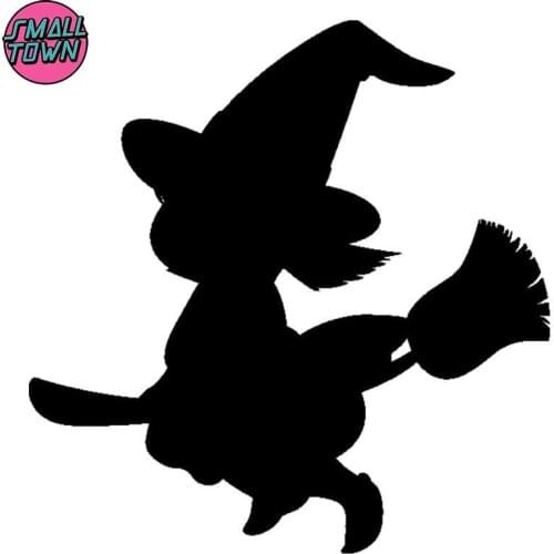 Small Town 13.8cm*14.1cm Cute Witch Halloween Fashion Car Sticker Car-Styling Black/Silver S3-5171
