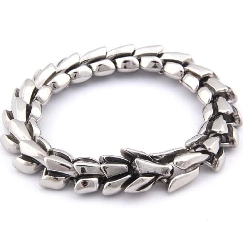 Viking Ouroboros vintage punk bracelet for men sterling silver super Jewelry hippop street culture with wooden box