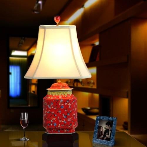 Vintage chinese bedroom living room wedding table lamp Jingdezhen porcelain ceramic table lamp art study table lamp