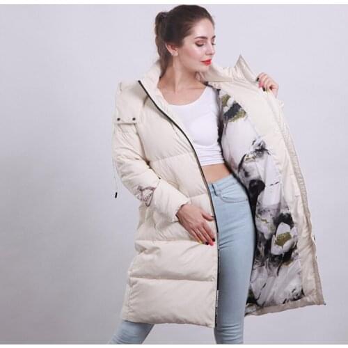Women newest long hooded duck down coats female fashion over knee Korean style warm slim casual clothes popular winter jackets