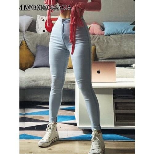WOMENGAGA 2020 Autumn Winter New Fashion Sexy Slim Hip Lift High Waist Skinny Sexy Elasticity Jeans Denim Pencil Pants GECV
