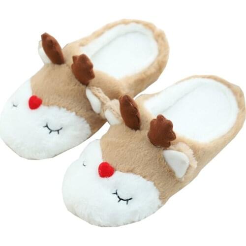 Women Autumn Winter Home Cartoon Animal Christmas Elk Deer Plush Indoor Warm Slippers Shoes Girls Gift