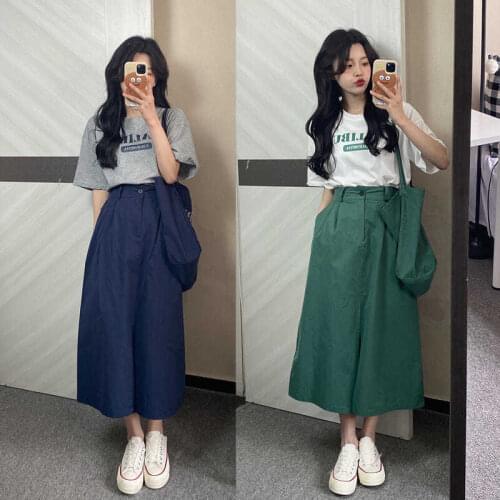 Half-length Skirt Suit Womens 2021 Summer Pure Cotton Short-sleeved T-shirt + A-line Long Skirt Two-piece Fashion