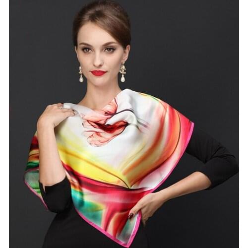Female Silk Scarf Cape 2016 New Design Rainbow Spring Autumn 70*70cm Medium Satin Scarves Large Digital Inkjet Bright Scarf