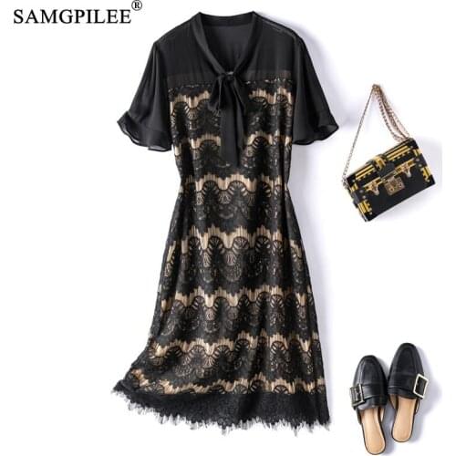 French Style Dress Plus Size 2021 Summer New Fashion Crochet Lace Fabric Thin Retro Casual Short Sleeves Women Dresses 4XL