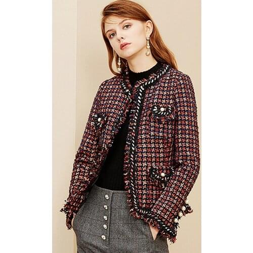 Runway Tassels Tweed Coat Women Autumn Jaket Blend V Neck Breathable Fabrics Short Coat Spring Autumn Basic Jackets New Fashion