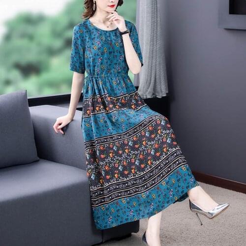 2021 Spring Summer Vintage Boho Floral Mulberry Silk Maxi Dress Casual 4XL Plus Size Print Vestidos Elegant Women Bodycon Dress