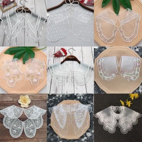 1Pair Luxury flower white Organza Embroidery Sewing DIY Lace fabric Applique collar Ribbon Trim wedding dress cloth Accessories