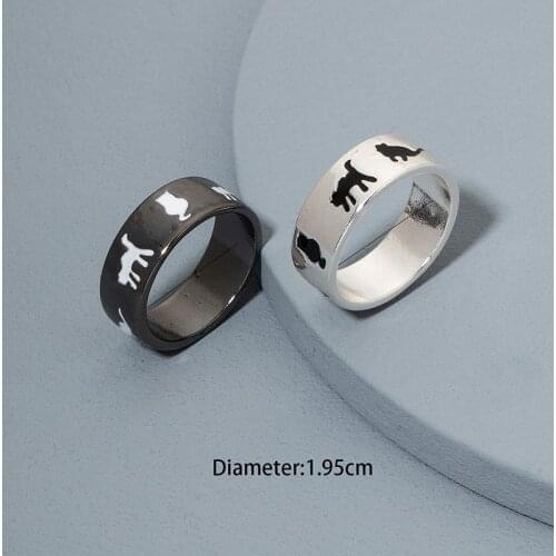 2 Pieces/Set 2021 Ins Trendy Gun Black Hematite Cat Animal Minimalist Knuckle Finger Rings Korean Fashion Women Party Jewelry
