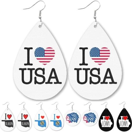 2021 Original Western American Leather European and American Explosive Iowa Texas Map Earrings