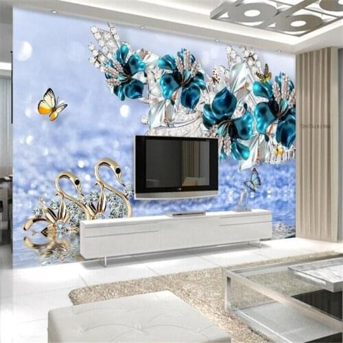 Beibehang papel de parede 3d Luxury Swan Blue Flower Watermark Jewelry TV Wall Background wallpaper wall papers home decor