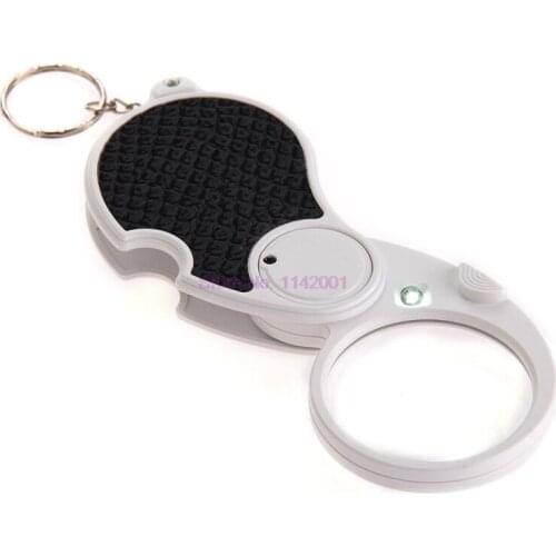 50pcs practical Mini Pocket 5X 45mm with led Loupe Magnifying Glass with LED Lamp Pocket Magnifier Portable Folding Keyring