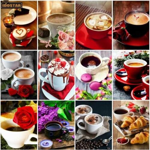 5D Diamond Painting Coffee Cup Diamond Embroidery Flowers Kitchen Diamond Mosaic Scenery Picture Of Rhinestones Needlework