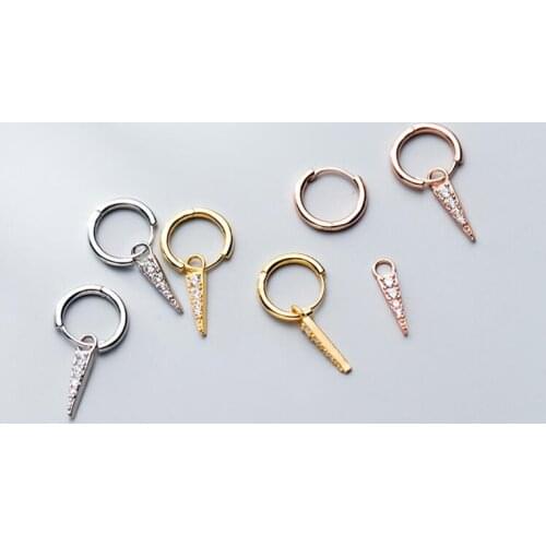 925 Sterling Silver Punk Design Triangle Pendant Hoop Earring Three Colors Cubic Zircon Earring For Women Party Jewelry S-E1084