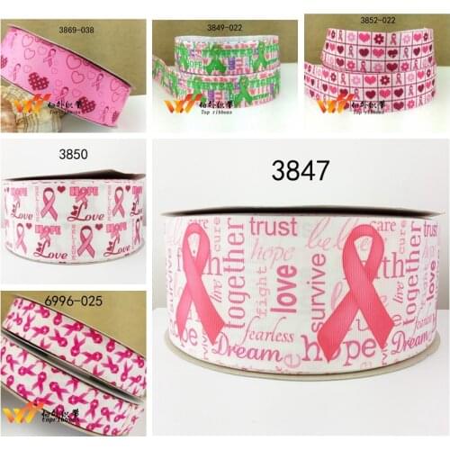 Free shipping 50 yard per size breast cancer ribbon printed grosgrain ribbon 3847