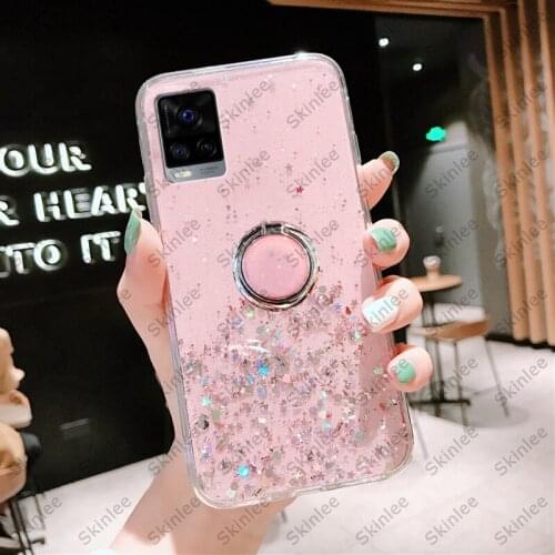 Skinlee Glitter Bling Sequins Cover For VIVO V21E Case Ring Starry Sky Clear Shockproof Stars Moon For vivo V21 Cover