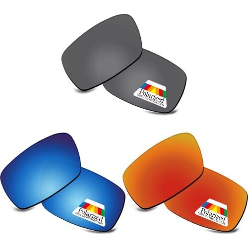 Bwake 3 Pairs Black & Blue & Fire Red Polarized Replacement Lenses for-Oakley Crankshaft OO9239 Sunglasses Frame
