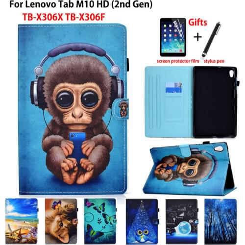 Case For Lenovo Tab M10 HD 2nd Gen TB-X306X TB-X306F 10.1" Cover Funda Tablet Auto Wake Kids Cartoon monkey Stand Shell +Gift