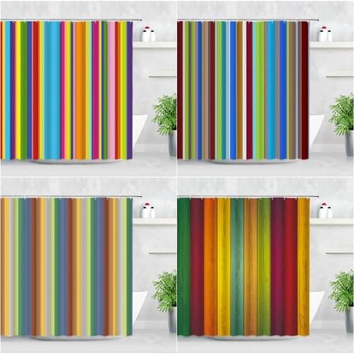 Colorful Striped Shower Curtains Rainbow Retro Wood Grain Pattern 3D Printing Modern Fashion Waterproof Home Decor Curtain Sets