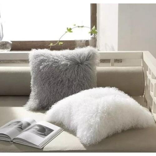 CX-D-04 Fashion Indoor Decorative Cushion Case Genuine Mongolian Lamb Fur Pillowcases for Home