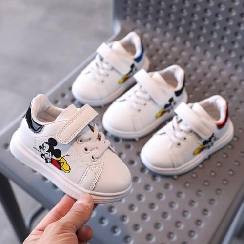 Disney MickyMouse Kids Sneakers Pure White Shoes Children High Quality Girls Boys Baby Soft Casual Shoes Infant Tennis