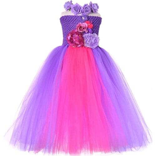 Flower Girl Dresses Long for Wedding Bridesmaid Gown for Kids Girls Fairy Tutu Dress with Garland Princess Birthday Costume 1-14