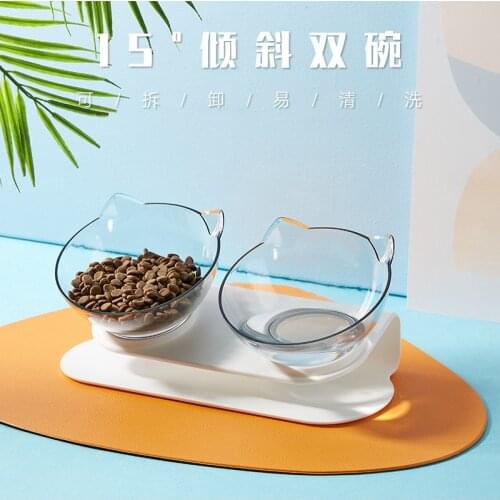 Double Pet Bowls Non-slip Cat Bowl Raised Stand Transparent AS Material Pet Food and Water For Cat Dog Drink Feeder dog Supplies