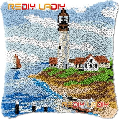 Latch Hook Cushion Coast Scenery DIY Needlepoint Kits Chunky Acrylic Yarn Arts Crocheting Lofty Pillow Case Hobby & Crafts