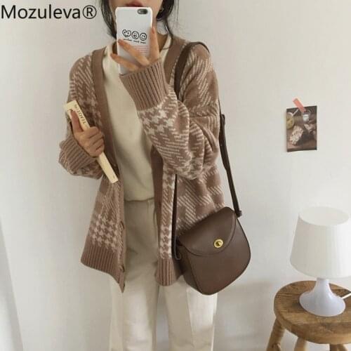 Mozuleva Elegant Button Up Knitted Coat 2019 Vintage Knitted Outwear Women Cardigans Autumn Winter Open Stitch Sweater Female