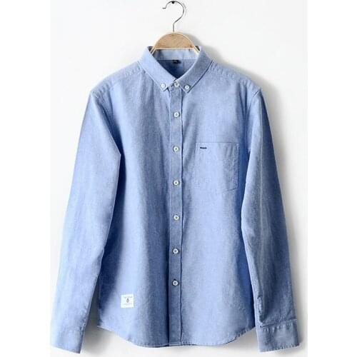 2021 Autumn New Mens 100% Cotton Oxford Shirts Men Long Sleeve Casual Slim Fit Dress Shirts For Male Business Shirt Korean Tops