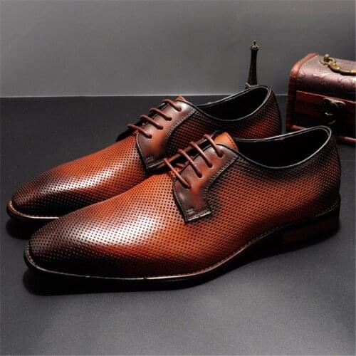 Man comfortable breathable leather shoes really hollow out male business shoes classic professional dress leather mens shoes