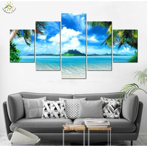 Green Beach Nature Picture Modern Wall Art Pictures Canvas Painting Modular Pictures for Living Room 5 piece Home Decoration