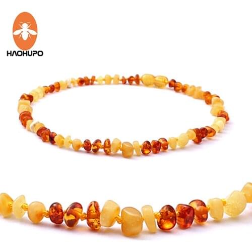 HAOHUPO Nature Baltic Amber Necklace Teething Jewelry Natural Amber Stones with Jute Bag GIC Individually